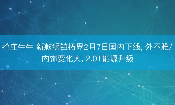 抢庄牛牛 新款狮铂拓界2月7日国内下线, 外不雅/内饰变化大, 2.0T能源升级