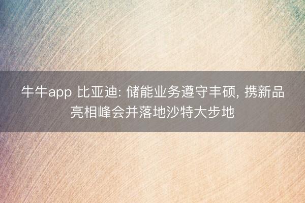牛牛app 比亚迪: 储能业务遵守丰硕, 携新品亮相峰会并落地沙特大步地