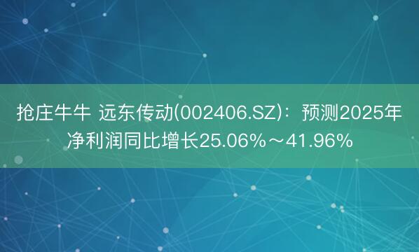 抢庄牛牛 远东传动(002406.SZ)：预测2025年净利润同比增长25.06%～41.96%