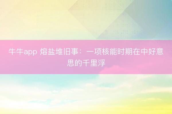 牛牛app 熔盐堆旧事：一项核能时期在中好意思的千里浮