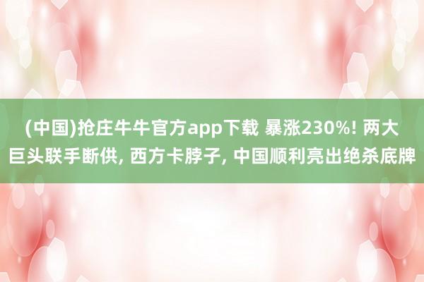 (中国)抢庄牛牛官方app下载 暴涨230%! 两大巨头联手断供, 西方卡脖子, 中国顺利亮出绝杀底牌