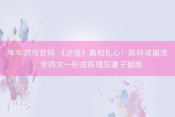 牛牛游戏官网 《迷墙》真相扎心!陈梓诺崩溃,余鸣文一彤成陈理阳妻子翻版